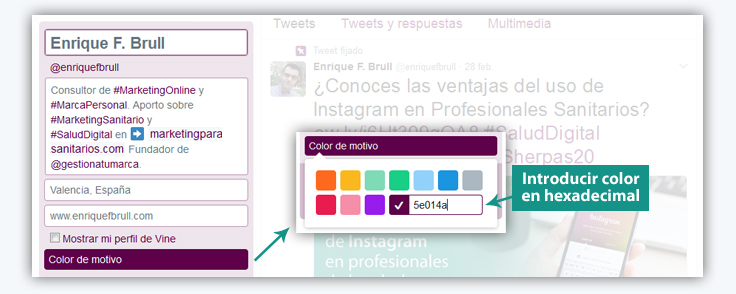 como cambiar color motivo perfil twitter